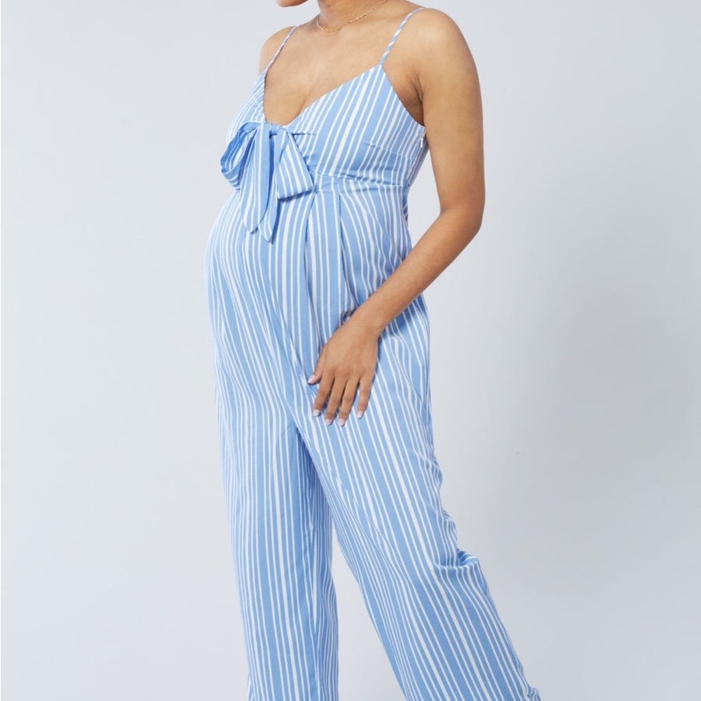 Ingrid & Isabel Maternity Blue and White Striped Jumpsuit